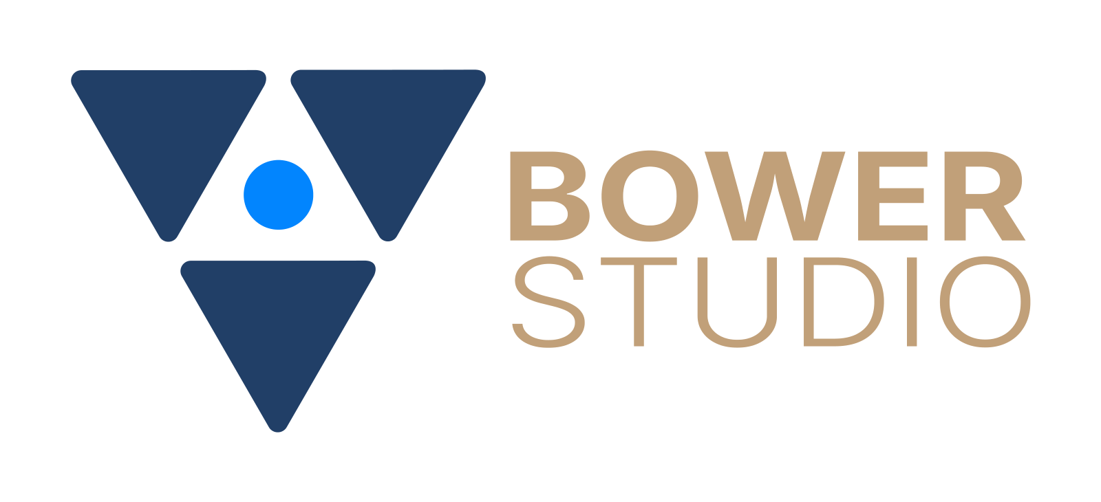 شعار BOWER STUDIO بالألوان الكحلية والزرقاء والرملية